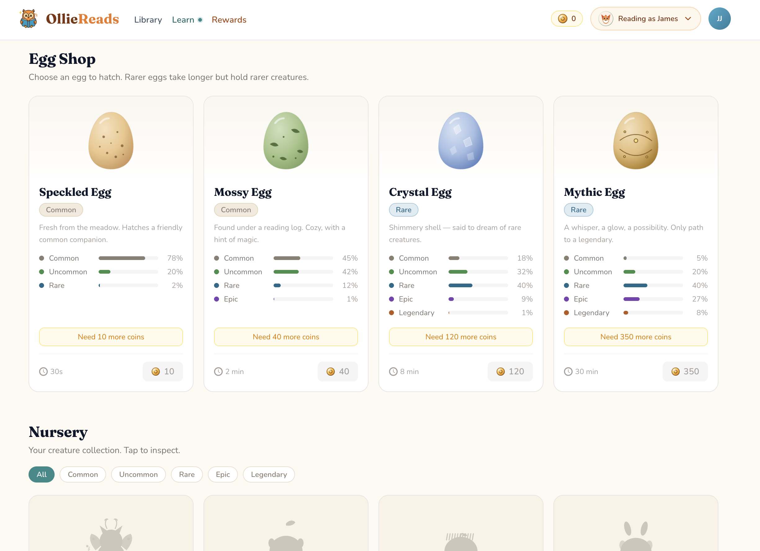 Egg Shop — Speckled, Mossy, Crystal, Mythic